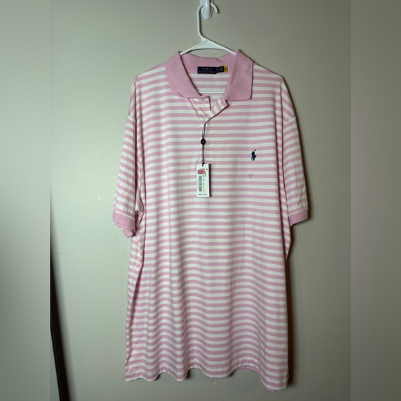 Ralph Lauren Big & Tall Pink and White Striped Polo Shirt - Picture 1 of 10
